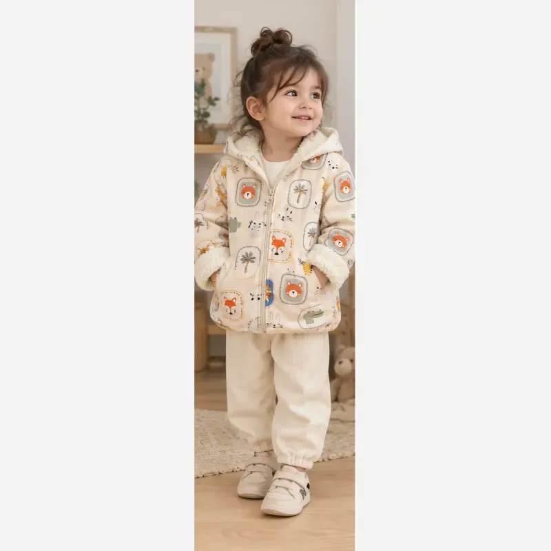 کاپشن اسپرت بچگانه رویه مموری و داخل خز طرحدار پاییزه و زمستانه