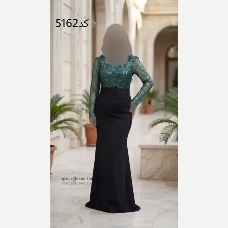 ماکسی مجلسی زنانه جنس غواصی و فلوک شاین کره ای کمربند دار