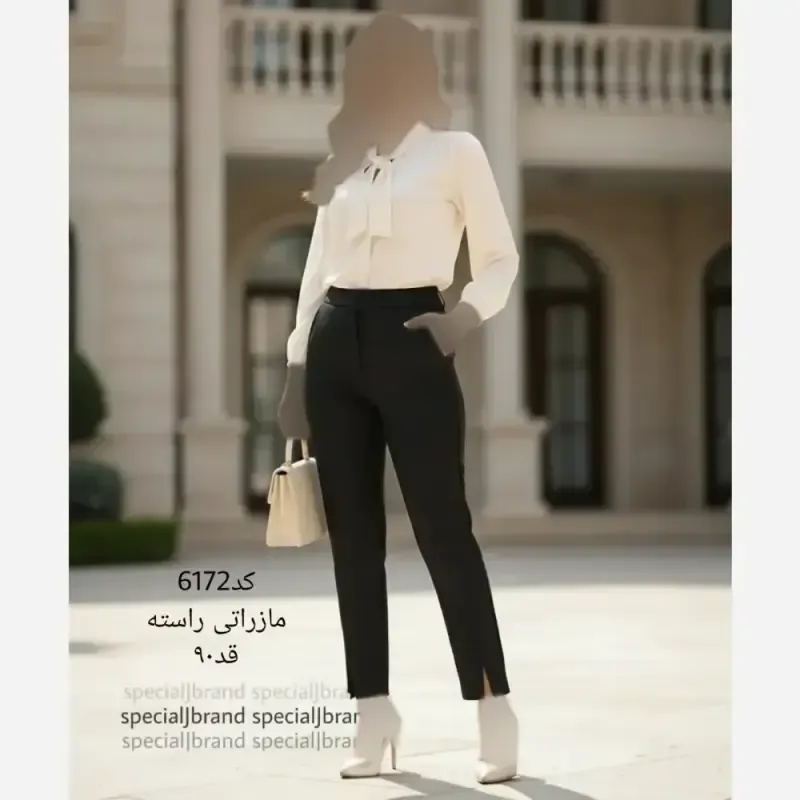 شلوار راسته مازراتی زنانه قد 90 رنگ مشکی جیبدار