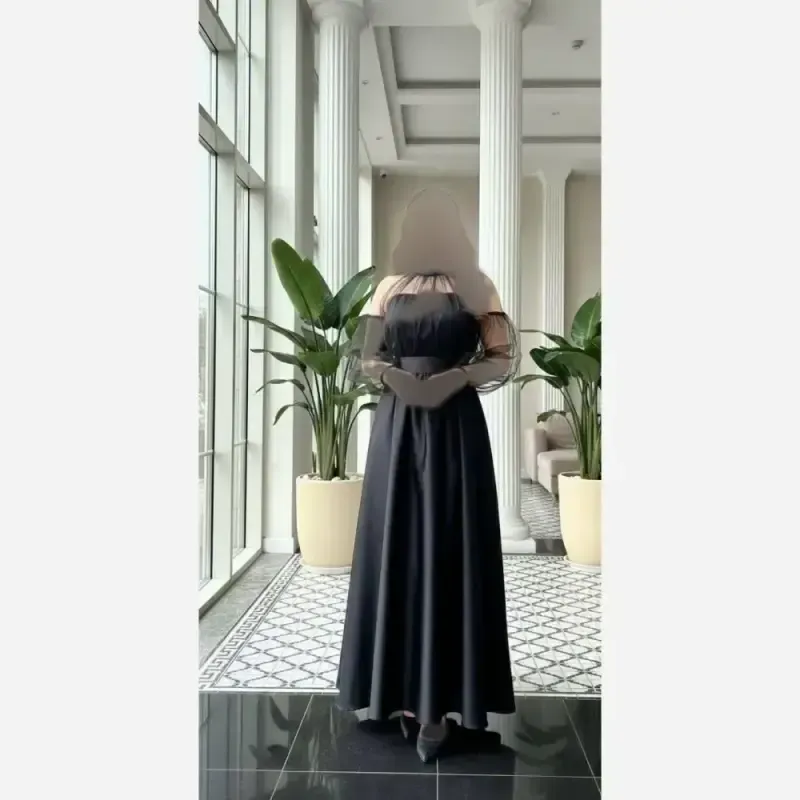ماکسی مجلسی زنانه ساتن آمریکایی و تور ارگانزا مشکی سایز 36 تا 48