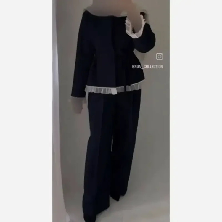 مانتو شلوار مروارید جنس مازراتی و تور رنگ مشکی سایز فری تا 46