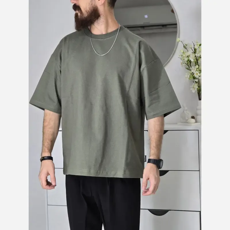 تیشرت باکسی بیسیک پگادور پارچه دورس دو نخ سایز L XL XXL رنگ بندی مداد رنگی