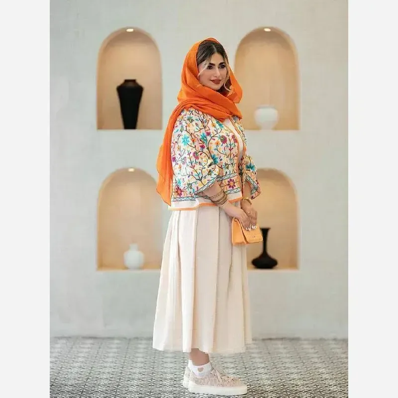 ست کت و دامن لینن فری سایز تا 48 تکرنگ
