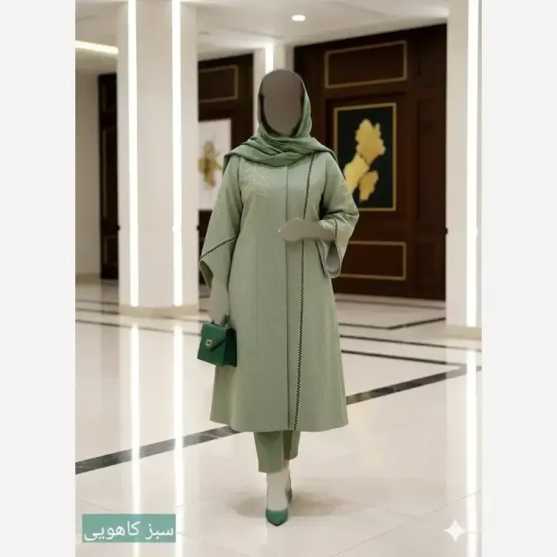 مانتو گلدوزی شده مدل رویسا پارچه شانتون اسلپ قد 109 سانت