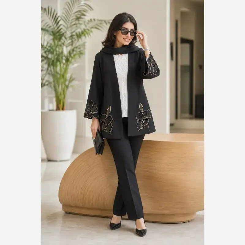 مانتو زنانه گلدوزی کرپ مازراتی مدل آلند